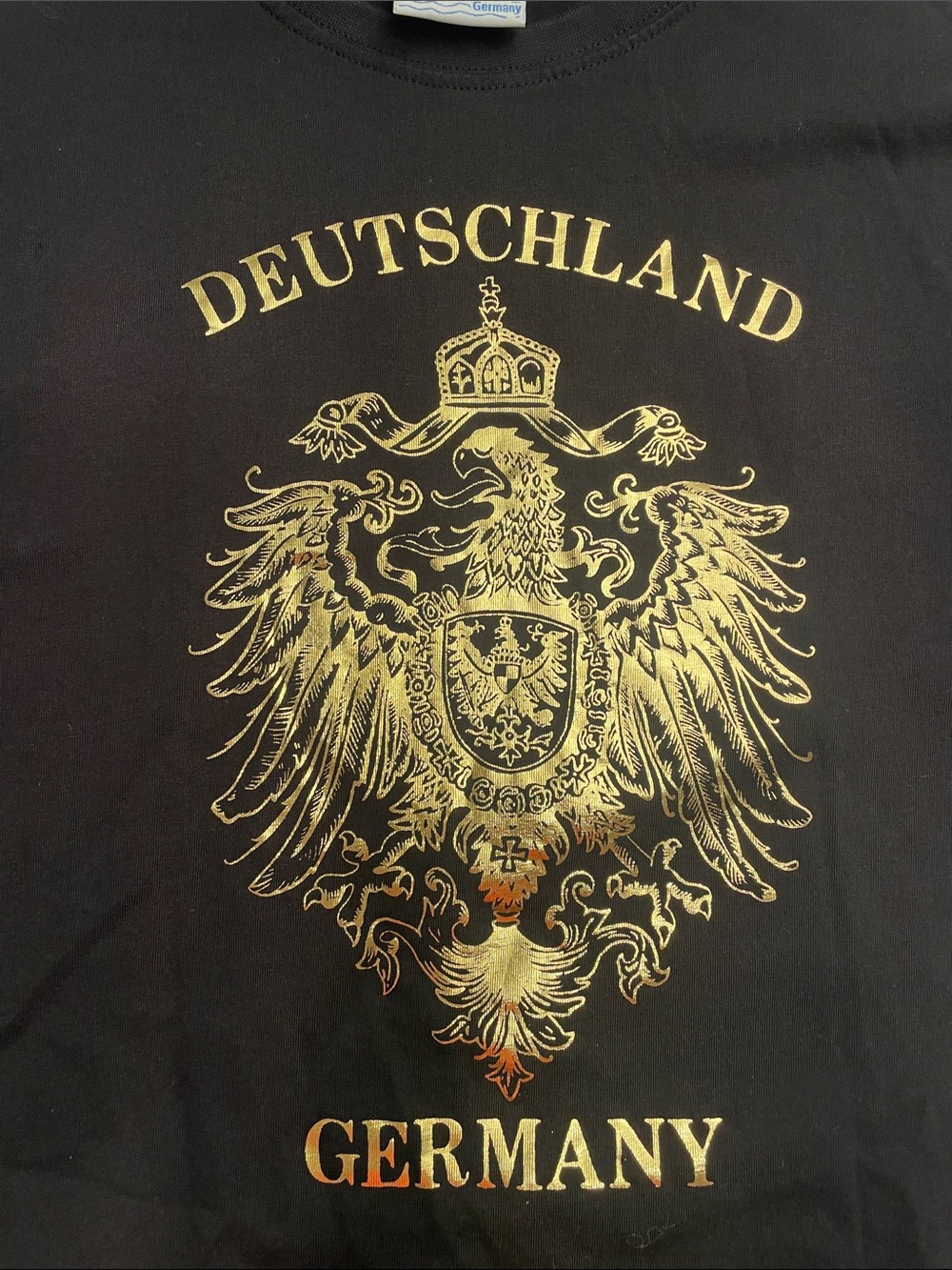 Deutschland Germany Black T-Shirt with Gold Crest. Rich colors !